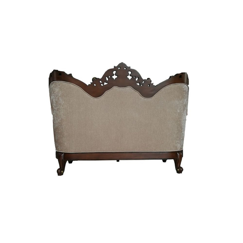 Devayne - Loveseat With 4 Pillows (Same Lv01583) - Pattern Fabric & Dark Walnut - R&R Furniture Gallery (Fountain Valley, CA)