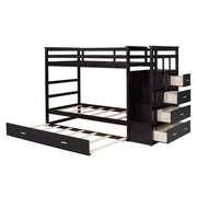 DreamHaus bunk bed with trundle and staircase, featuring sturdy wood frame, twin-sized beds, and a convenient storage staircase.