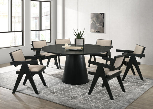 Jasper - 7 Piece Round Dining Room (Set of 7) - Ebony Black - R&R Furniture Gallery (Fountain Valley, CA)