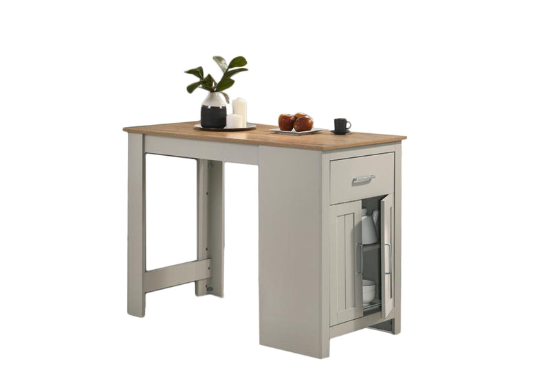 Lilola Home Alonzo small space counter height dining table with cabinet, drawer, and two ergonomic counter stools in set of 3.