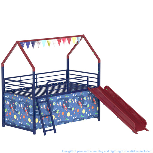 Jack - House Loft Bed With Slide And Curtain Set - R&R Furniture Gallery (Fountain Valley, CA)