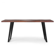 Simpli-Home Delta handcrafted dining table with wooden surface and sturdy legs, ideal for family meals and gatherings.