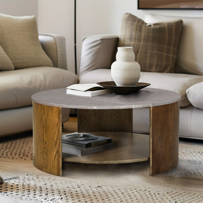Keegan - Round Coffee Table With Shelf - Oak - R&R Furniture Gallery (Fountain Valley, CA)