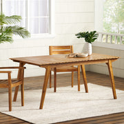 Outdoor teak dining table with sturdy frame by Noble House, perfect for patio or garden outdoor dining spaces.