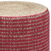 Larissa handcrafted round braided accent pouf by Simpli-Home, showing its textured woven fabric and sturdy base.