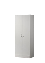 White Alara double door storage cabinet by Lilola Home with a simple, modern design perfect for organizing household items.