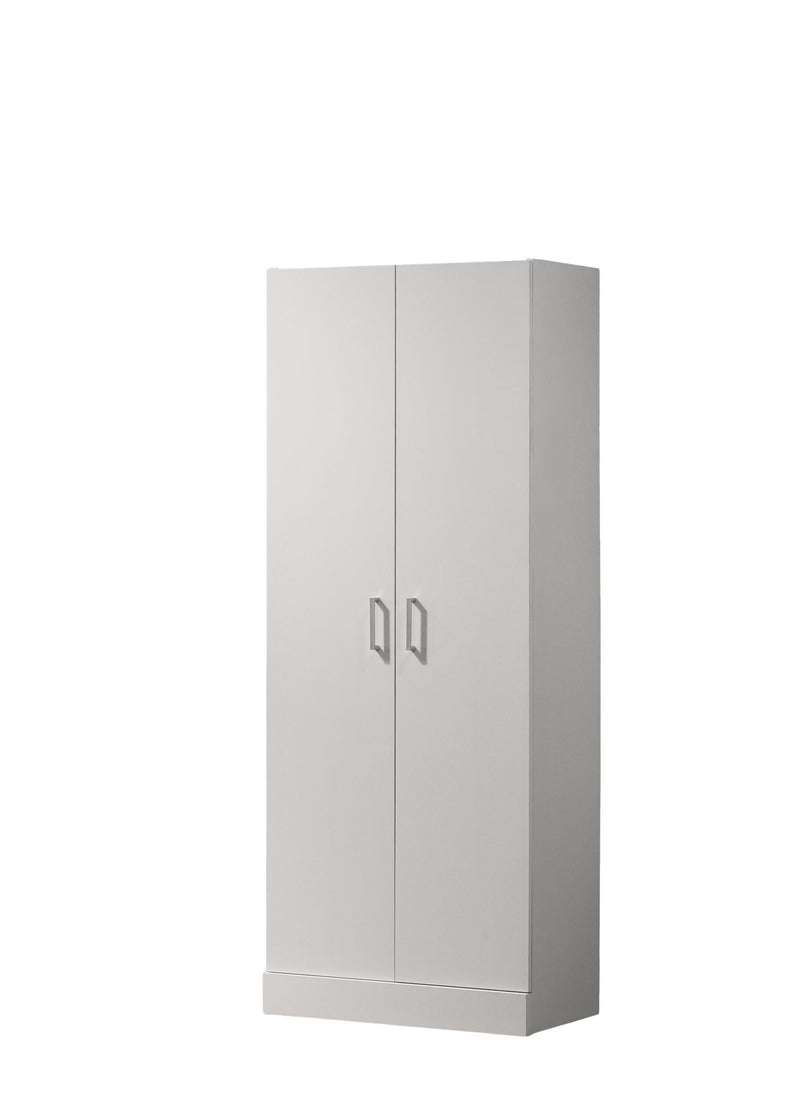 White Alara double door storage cabinet by Lilola Home with a simple, modern design perfect for organizing household items.
