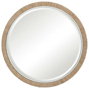 Round rope wall mirror in light brown by Uttermost, featuring a stylish, textured frame perfect for modern and rustic decor.