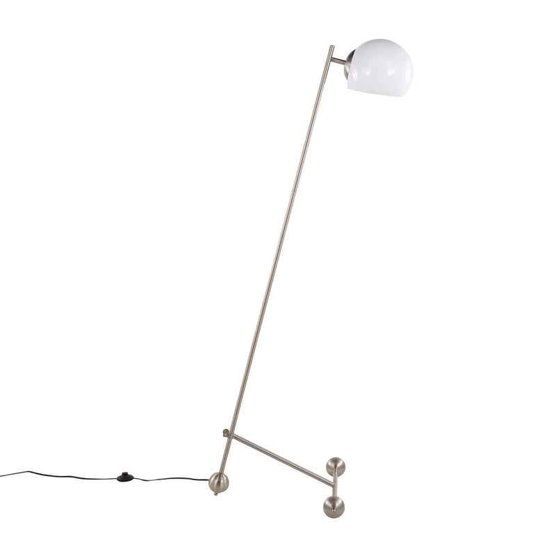 Lumi Source Eileen contemporary floor lamp with nickel finish and white lampshade, standing tall with modern design.