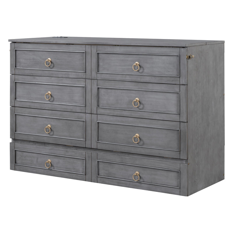 DreamHaus Murphy cabinet bed with large drawers, stylish design, and sleek wood finish, showcasing its modern, space-saving furniture style.
