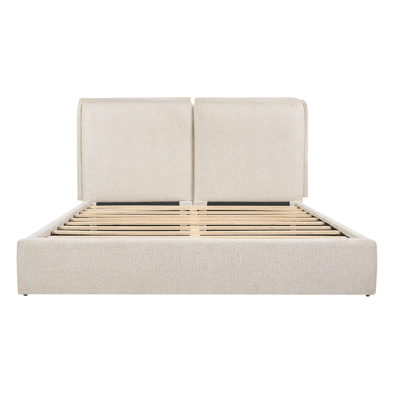 Double Pillow Upholstered Headboard, Skin Friendly Textured Fabric , Queen - Beige