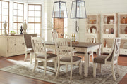 Set of two Bolanburg dining chairs by Signature Design Ashley, brown and beige UPH side chairs with rake back design.