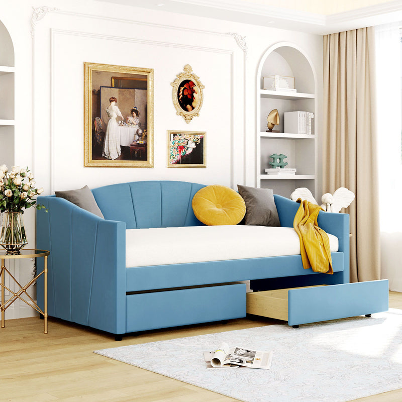 Upholstered Daybed With Two Drawers And Wood Slat - R&R Furniture Gallery (Fountain Valley, CA)