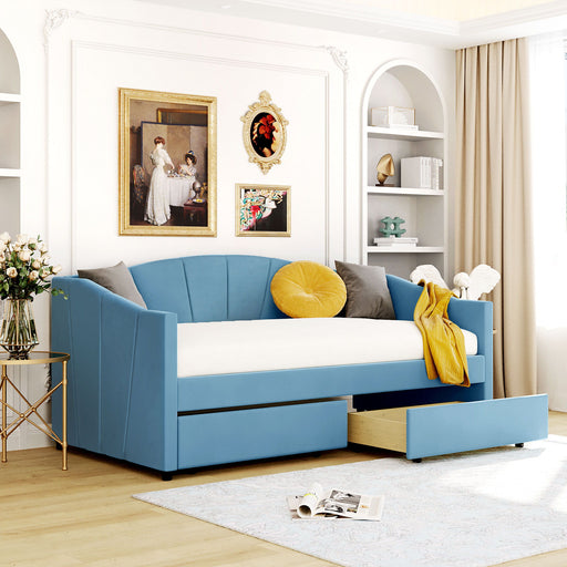 Upholstered Daybed With Two Drawers And Wood Slat - R&R Furniture Gallery (Fountain Valley, CA)