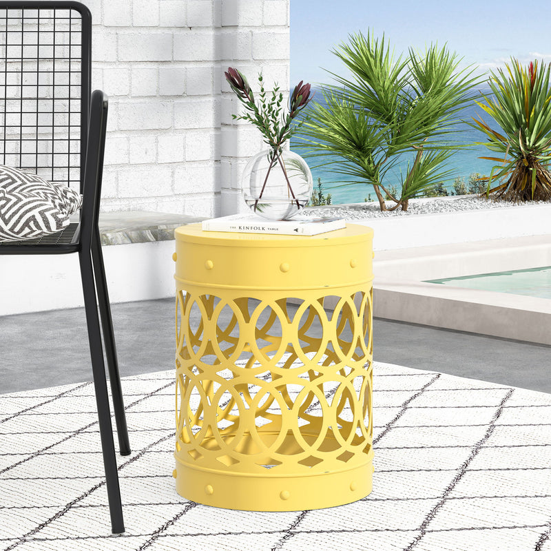 Noble House outdoor metal large end table with a modern design, sturdy frame, and sleek surface for patio or garden use.