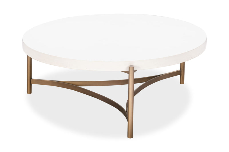 Lyon Round White Concrete and Metal Coffee Table