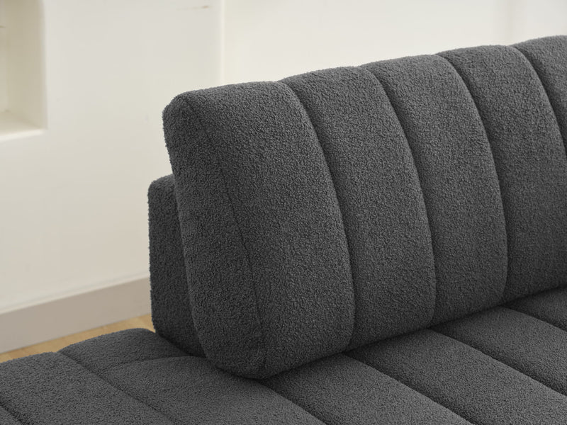Urban Retreats Jessica lamb wool sectional sofa with chaise, stationary sectional in a cozy living room setting.