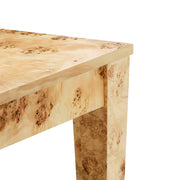 TOV Furniture Brandyss rectangular dining table in natural burl wood with sleek, modern design and sturdy wooden legs.
