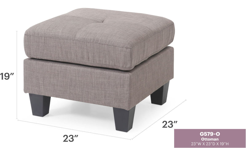 Upholstered casual ottoman by Glory Furniture with stylish, soft fabric and modern design, ideal for living room or lounge space.