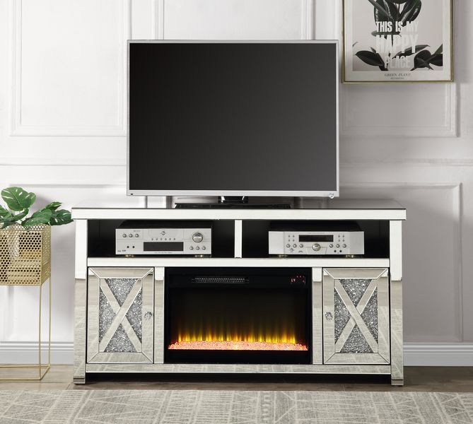 Noralie - 32" TV Stand With Fireplace - Mirrored & Faux Diamonds - R&R Furniture Gallery (Fountain Valley, CA)