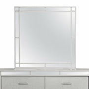Glory Furniture Madison silver champagne mirror with a sleek, modern frame, reflecting a stylish interior.