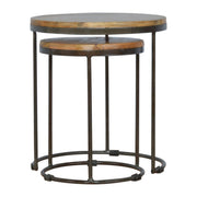 Round Stool Table With Iron Base (Set of 2) - Brown / Black - R&R Furniture Gallery (Fountain Valley, CA)