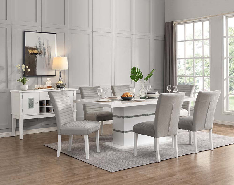 Elizaveta - Dining Table With Pedestal Base - Faux Crystal Diamonds & White High Gloss - R&R Furniture Gallery (Fountain Valley, CA)
