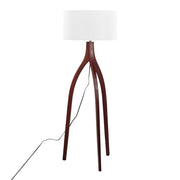 Lumi Source Wishbone contemporary floor lamp with a sleek, minimalist design and a curved wooden arm, standing on a round base.