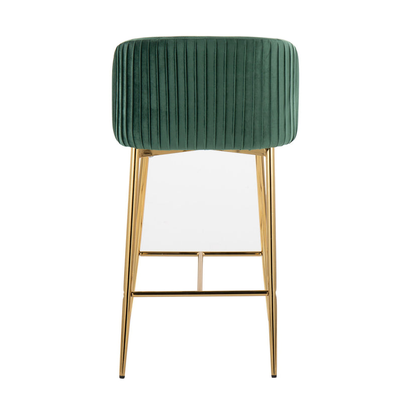 Set of two Lumi Source Fran pleated contemporary and glam fixed height counter stools, showcasing sleek design and plush upholstery.