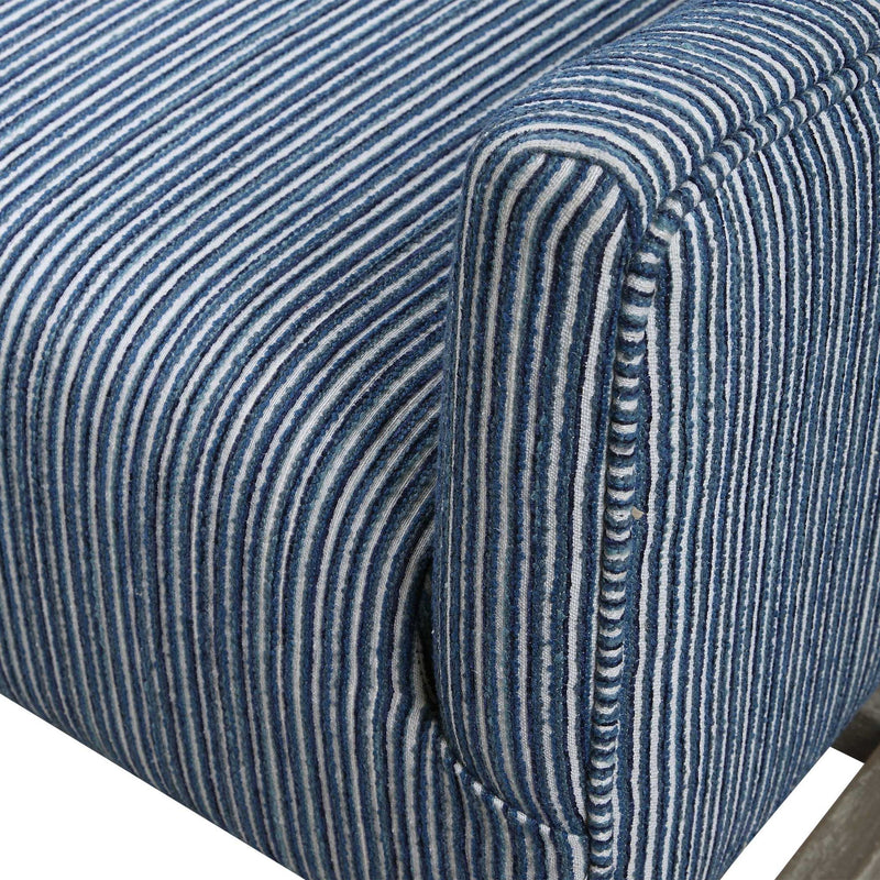 Blue Galiot Wingback Accent Chair by Uttermost with tufted upholstery and wooden legs, stylish and comfortable for living spaces.