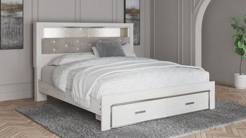 Altyra - King Upholstered Bookcase Bed With Storage - White - R&R Furniture Gallery (Fountain Valley, CA)