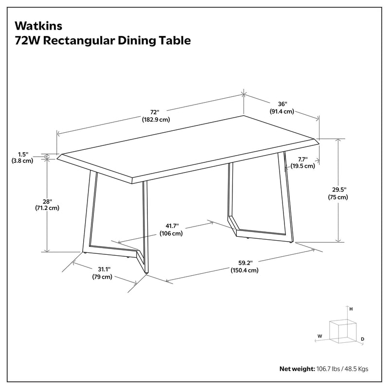 Simpli-Home Watkins sturdy dining table with wooden finish, rectangular tabletop, and solid legs for kitchen or dining room use.