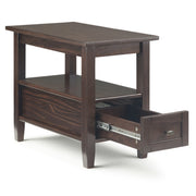 Warm Shaker handcrafted coffee table by Simpli-Home with a natural wood finish and sturdy rectangular design.