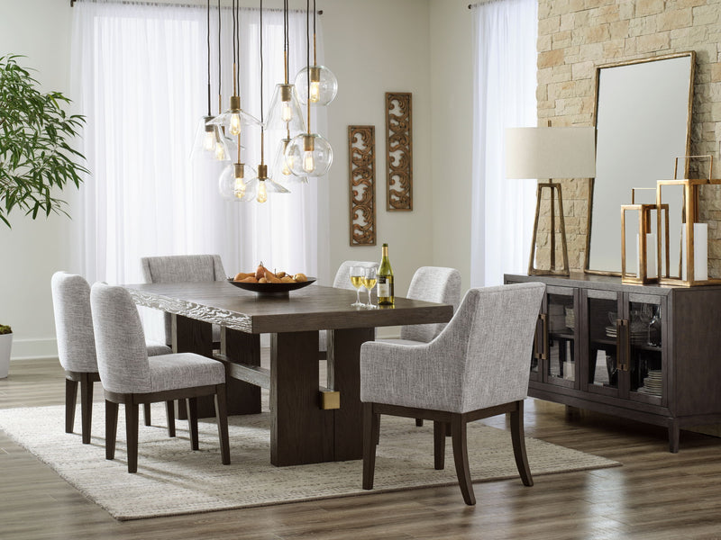 Signature Design by Ashley 8-piece dining room set with wooden table and matching chairs, perfect for family gatherings.