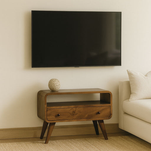 Mini Curved Media Unit - Chestnut - R&R Furniture Gallery (Fountain Valley, CA)