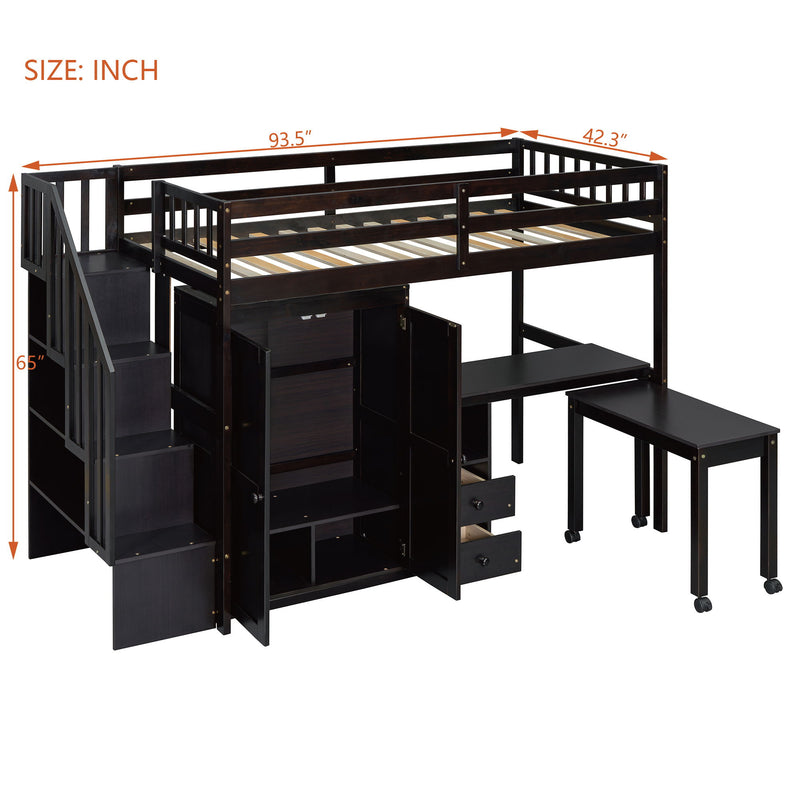 Loft Bed With Stairs, Bookshelf, Drawers, Desk & Wardrobe, Space Saving Multifunctional Furniture - R&R Furniture Gallery (Fountain Valley, CA)