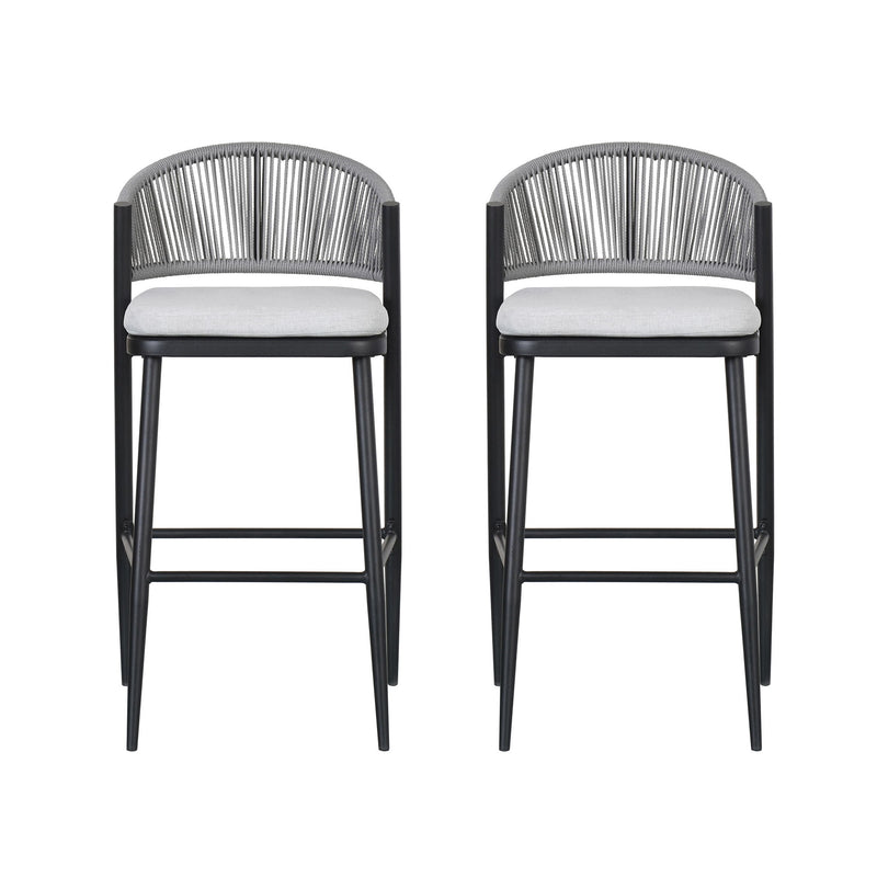 Outdoor Bar Height Metal Frame Counter Stools With Scallop Shaped Backrest & Water Resistant Cushions - R&R Furniture Gallery (Fountain Valley, CA)