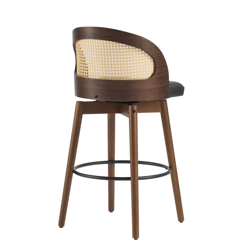 Pair of Noble House Como indoor wood barstools in natural finish, featuring sleek design and sturdy construction.