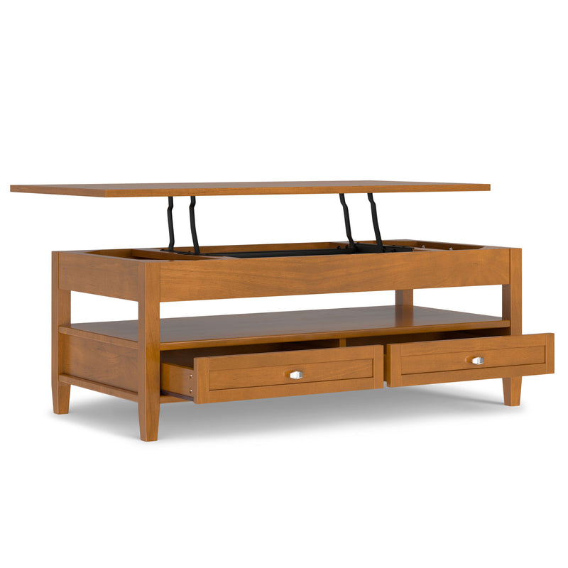 Warm Shaker - Lift Top Coffee Table With Hidden Storage And Lift Top Functionality - Brown - R&R Furniture Gallery (Fountain Valley, CA)
