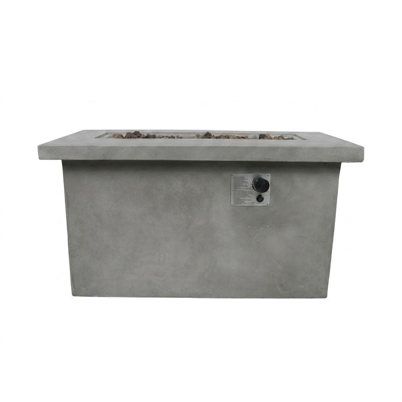 Gray propane and natural gas outdoor fire pit table by LSI Patio Furniture with a modern design and flame display.