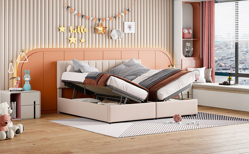 Upholstered Platform Bed With A Hydraulic Storage System - R&R Furniture Gallery (Fountain Valley, CA)