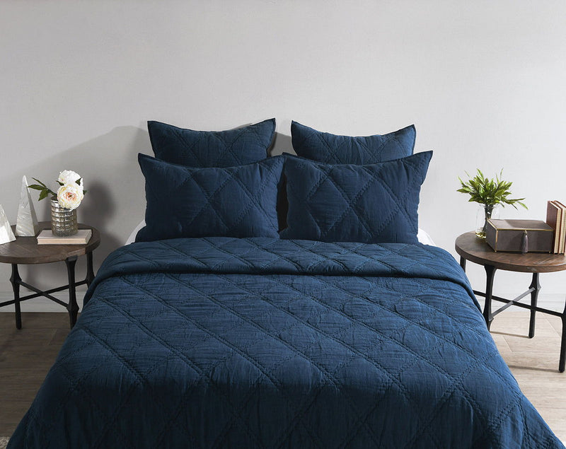 Caleb - Hand Stitched King Quilt - Midnight Blue
