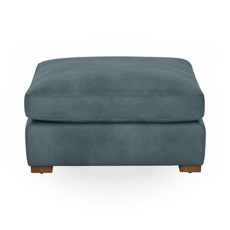 Classic Home Audrey upholstered ottoman with cushioned top and wooden legs, perfect for living room or bedroom decor