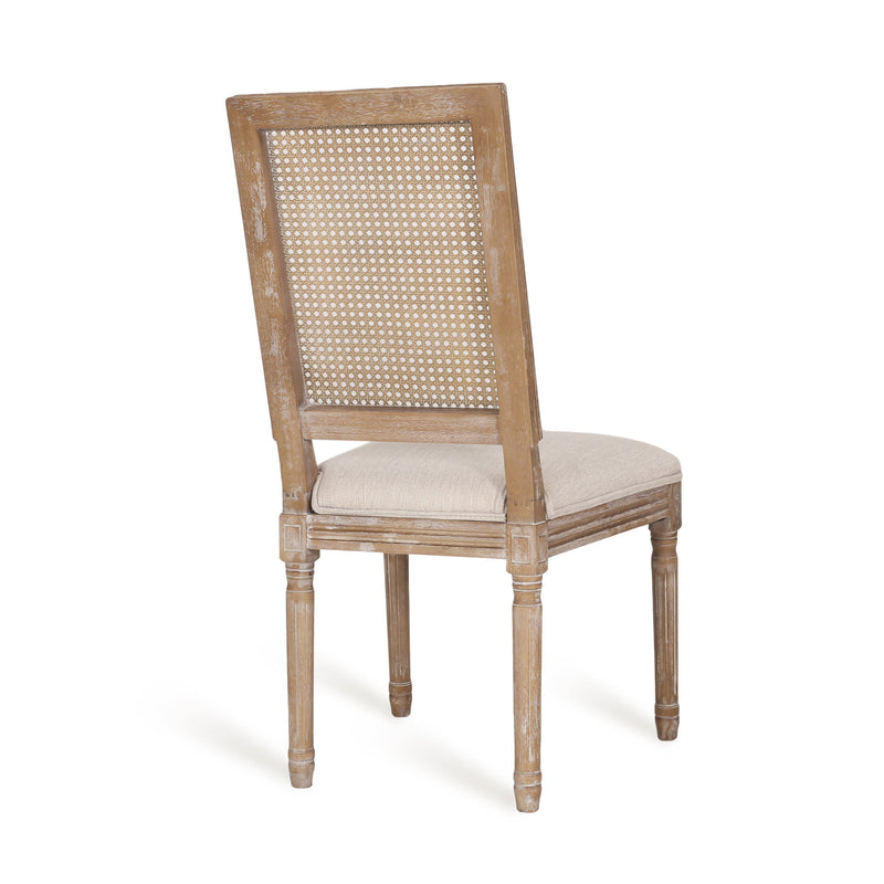 French Country Dining Chair With Rectangular Cane Backrest And Smooth Upholstered Seating - R&R Furniture Gallery (Fountain Valley, CA)