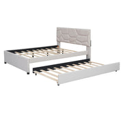 Upholstered Platform Bed With Brick Pattern Headboard And Twin Long Size Trundle - R&R Furniture Gallery (Fountain Valley, CA)