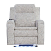 Parker Living Armstrong power massage recliner with heat, massage features, and auto-glide in black leather upholstery.