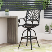 Outdoor Cast Aluminum Swivel Bar Stool With Scrolled Arms - Bronze - R&R Furniture Gallery (Fountain Valley, CA)