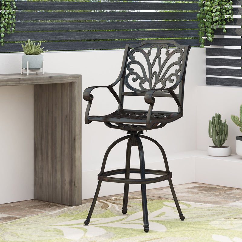 Outdoor Cast Aluminum Swivel Bar Stool With Scrolled Arms - Bronze - R&R Furniture Gallery (Fountain Valley, CA)