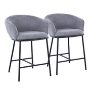 Two Ashland contemporary counter stools by Lumi Source with wooden legs and upholstered seats, set against a modern background.