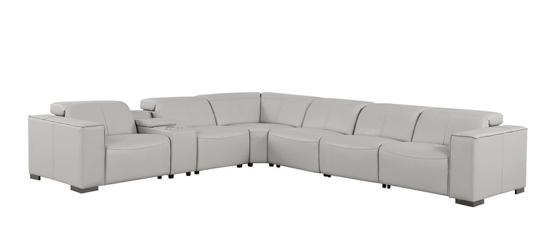1208 - 7 Piece L-Shaped Leather Reclining Sectional With 4 Power Recliners